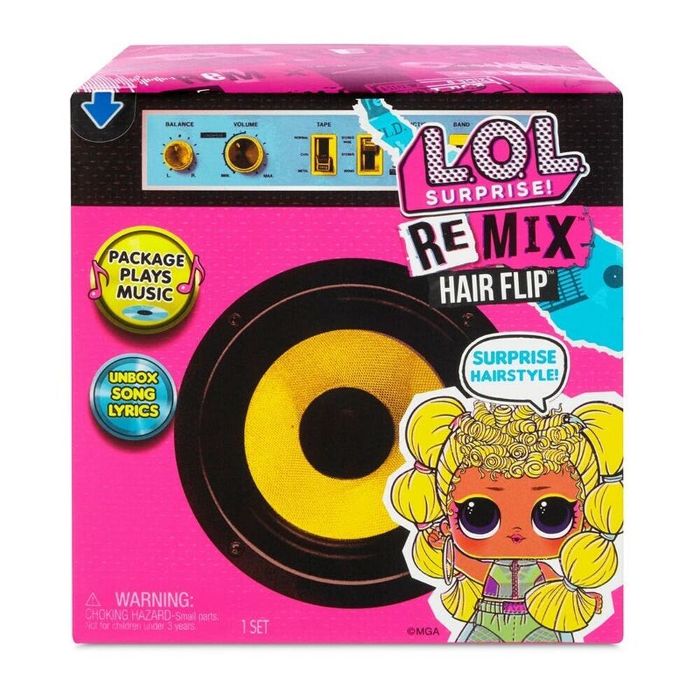 LOL Surprise! Remix Hair Flip Dolls, 15 Surprises - Multicolored Box Plays Music